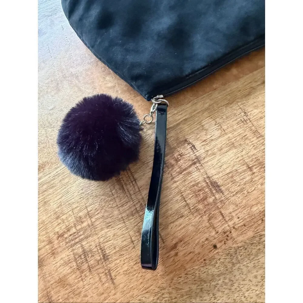 Lancôme Black Cosmetic Bag with Wristlet and Pom Pom